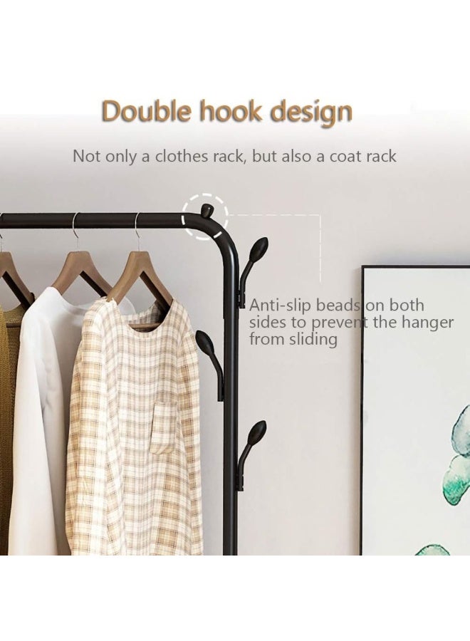 Happy Home Heavy-Duty Garment Rack with Wheels and Double Hangers, 35Kg Load Capacity, Side Hooks and Bottom Shelf for Shoes & Bags, Rust-Resistant Sturdy Metal Design, Perfect for Bedroom, Living Room, Hallway, or Balcony, Ideal for Clothes Organization and Drying, Dimensions: W 102 cm × D 39.8 cm × H 122–142 cm - Image 5